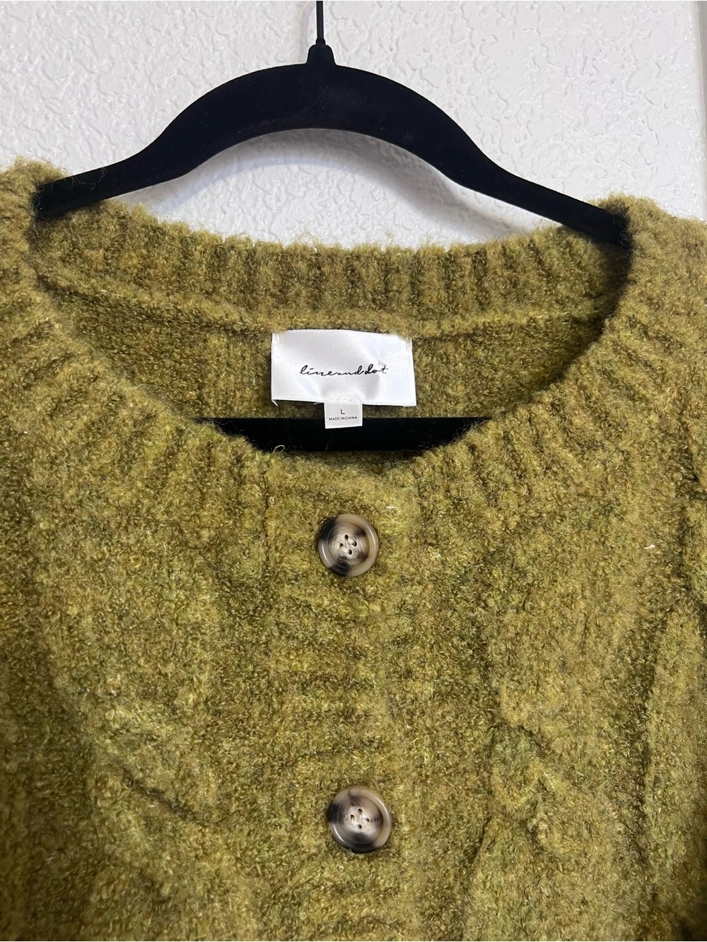 Line & Dot Clover Sweater Olive Green Cable Knit Cropped Cardigan Cozy Size L - Picture 4 of 8